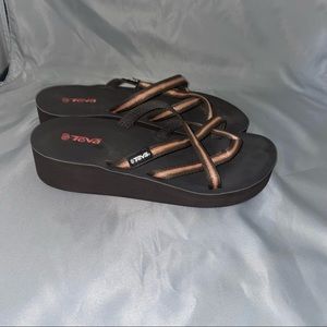 TEVA Brown and Pink Strappy Foam Platform Wedge Sandals Size 7